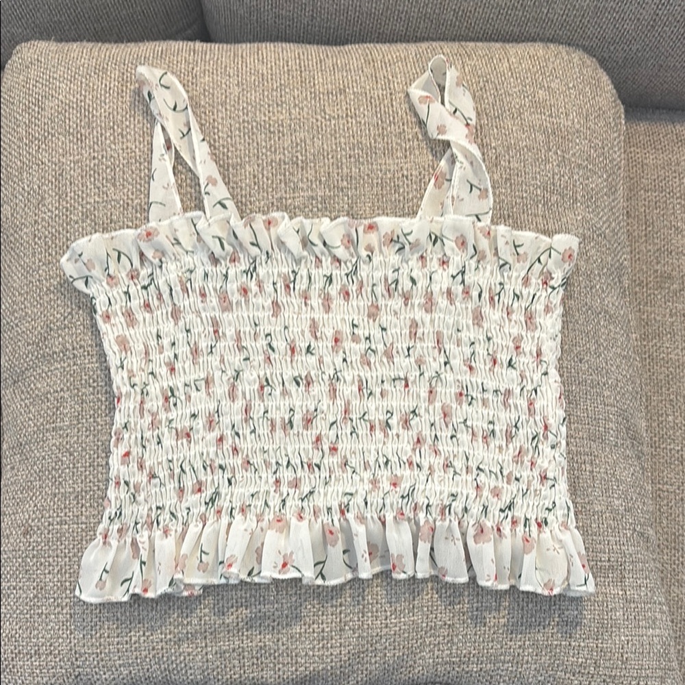Floral Smocked Ruffle Strap Top